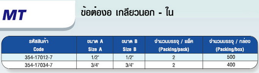 ตาราง ข้อต่องอ เกลียวนอก-ใน